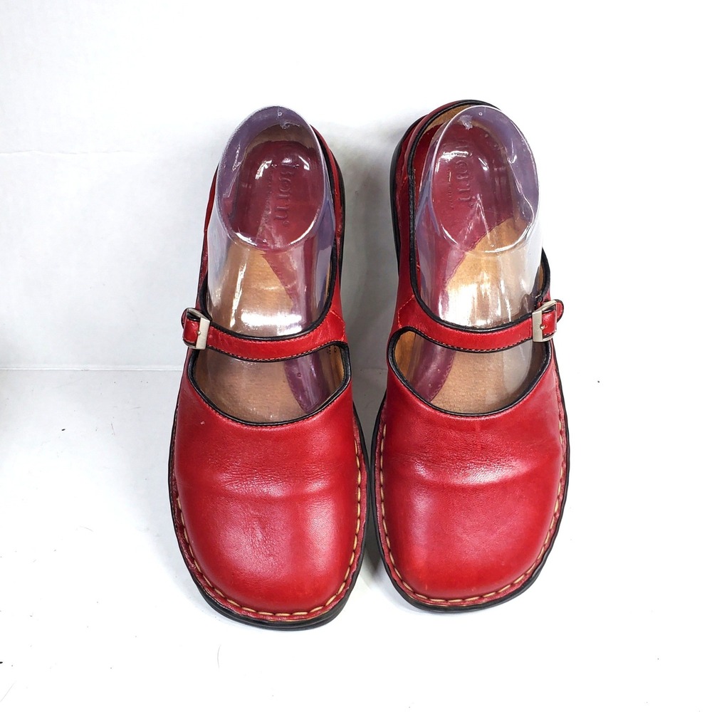 Born Mary Jane Shoes Women 8.5 Red Good Leather Buckle B0224 Comfort Strap